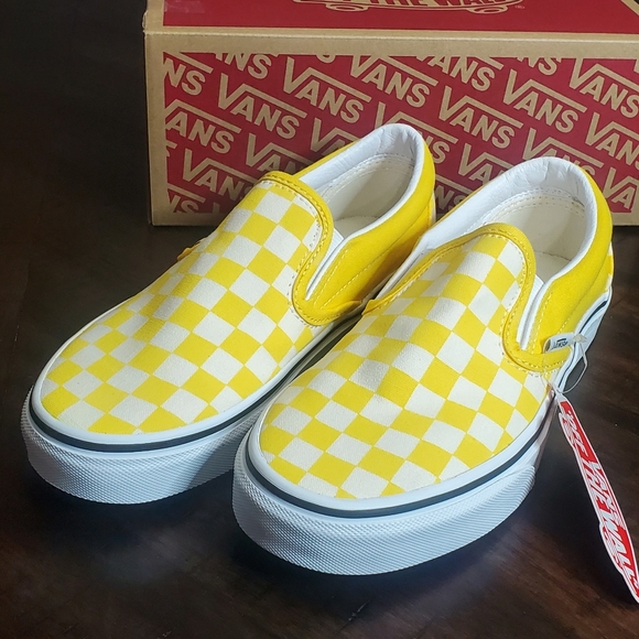Vans Classic Slip On Checkerboard Cyber Yellow 💛 Women Size 6, Men Size 4.5 - Picture 3 of 9